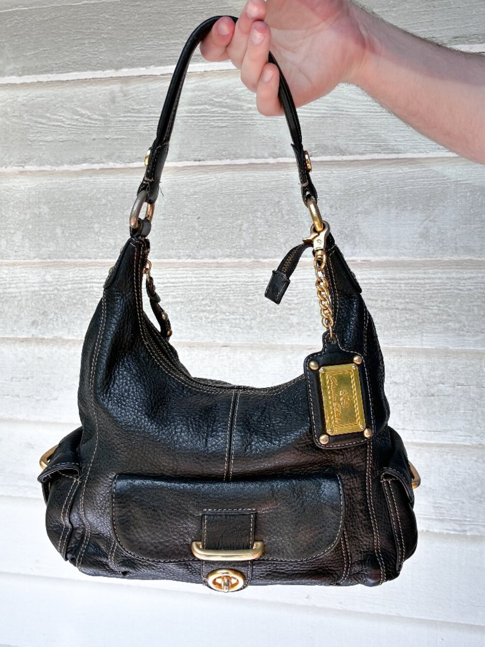 Scarlett Blake Black Pebbled Leather Hobo Shoulder Bag Boho Chic